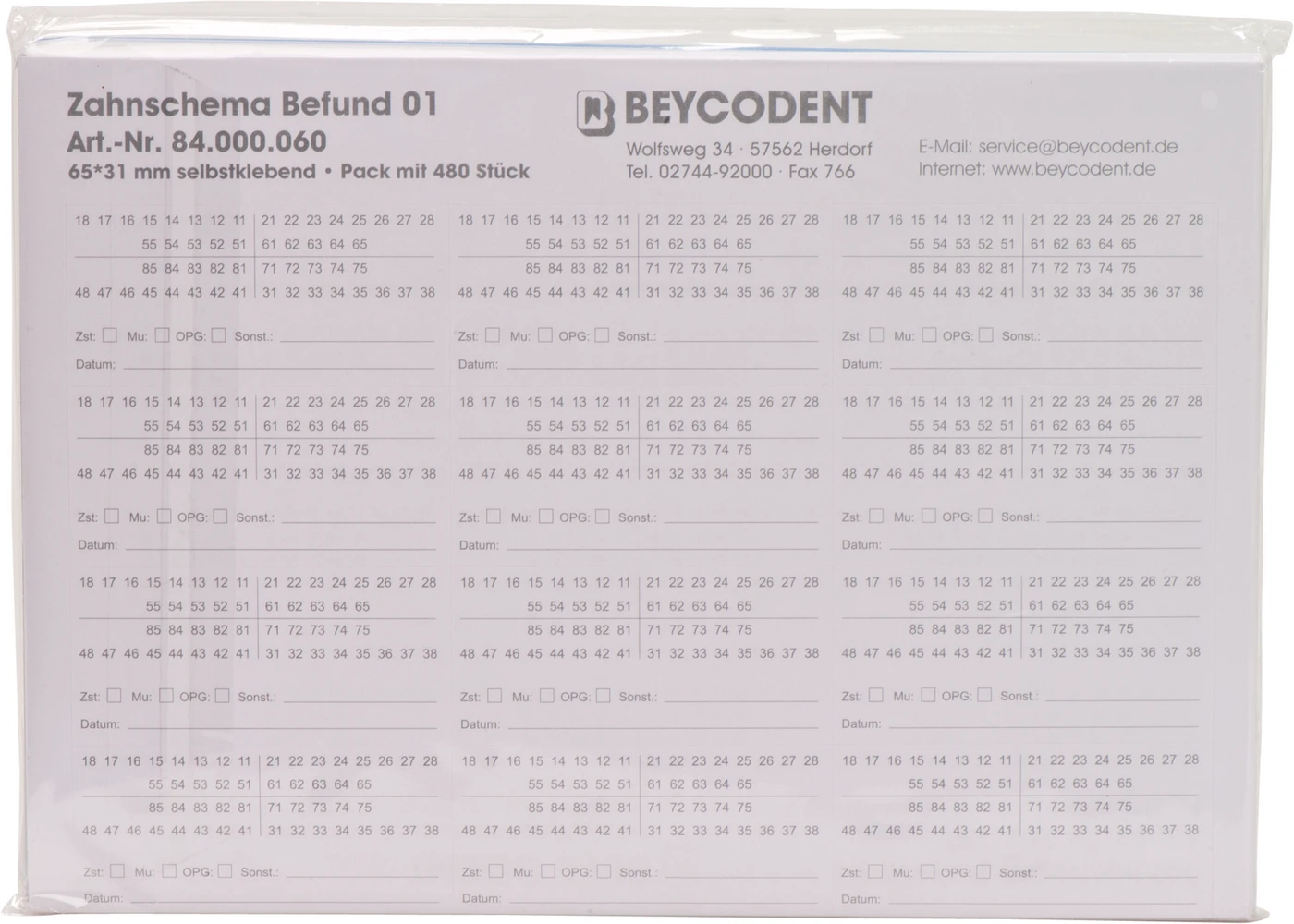 Befund 01 Etiketten Packung 480 Stück 64 x 30 mm, mit Zusatzfeldern