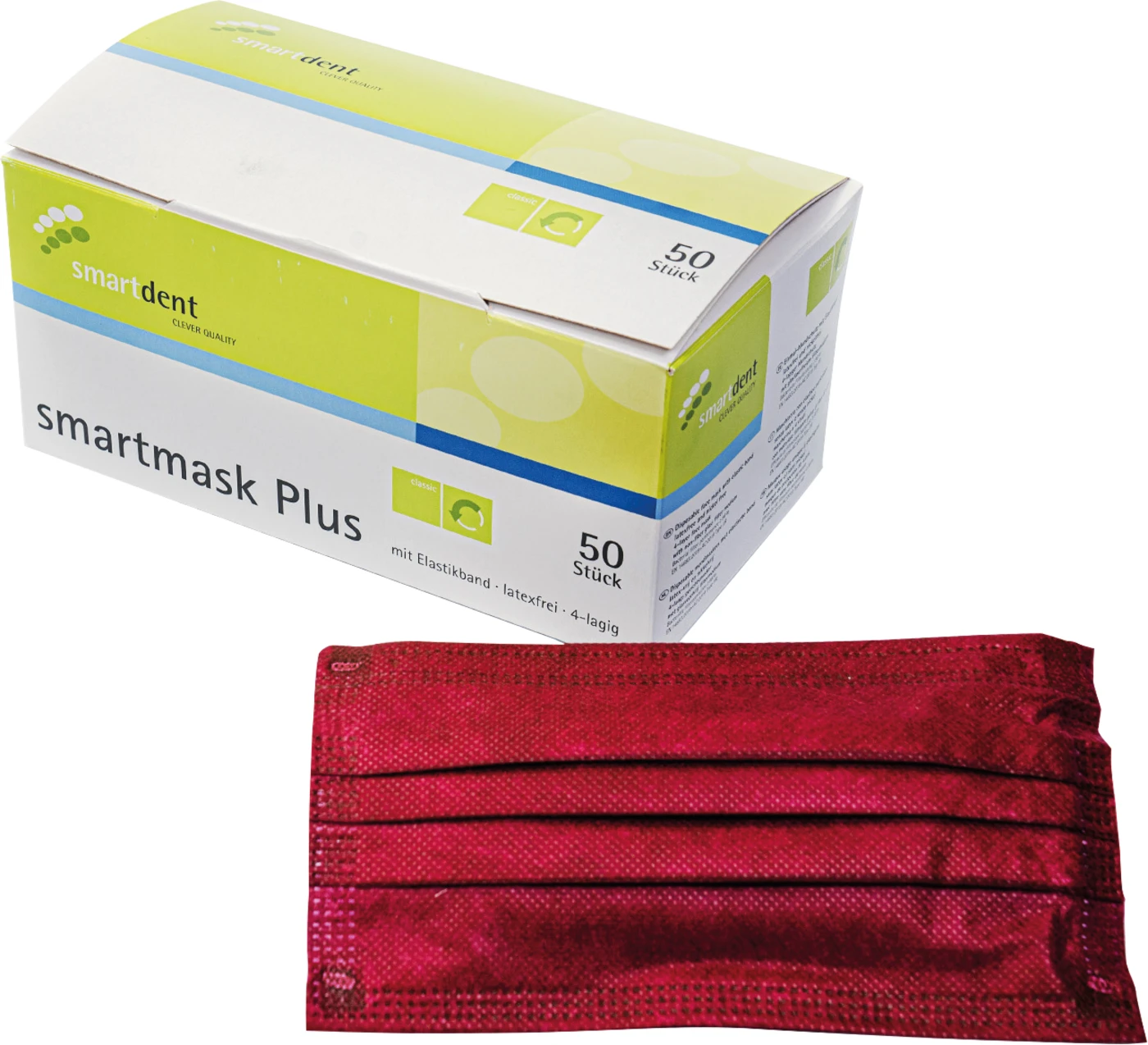 smartmask Plus Packung 50 Stück latexfrei, 4-lagig, weinrot
