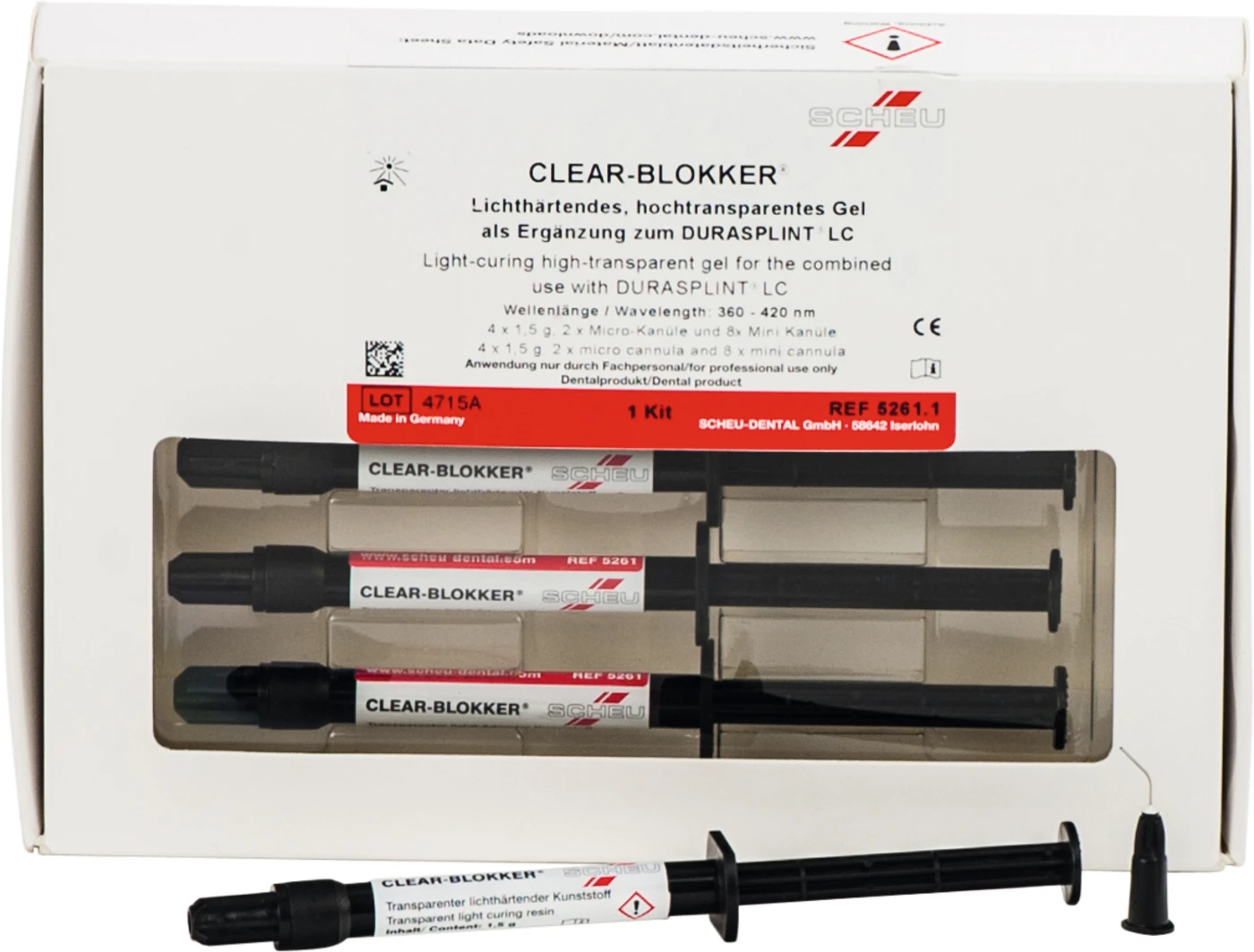 CLEAR-BLOKKER® Packung 4 x 1,5 g CLEAR-BLOKKER, 2 Kanülen Ø 0,4 mm, 8 Kanülen Ø 0,9 mm