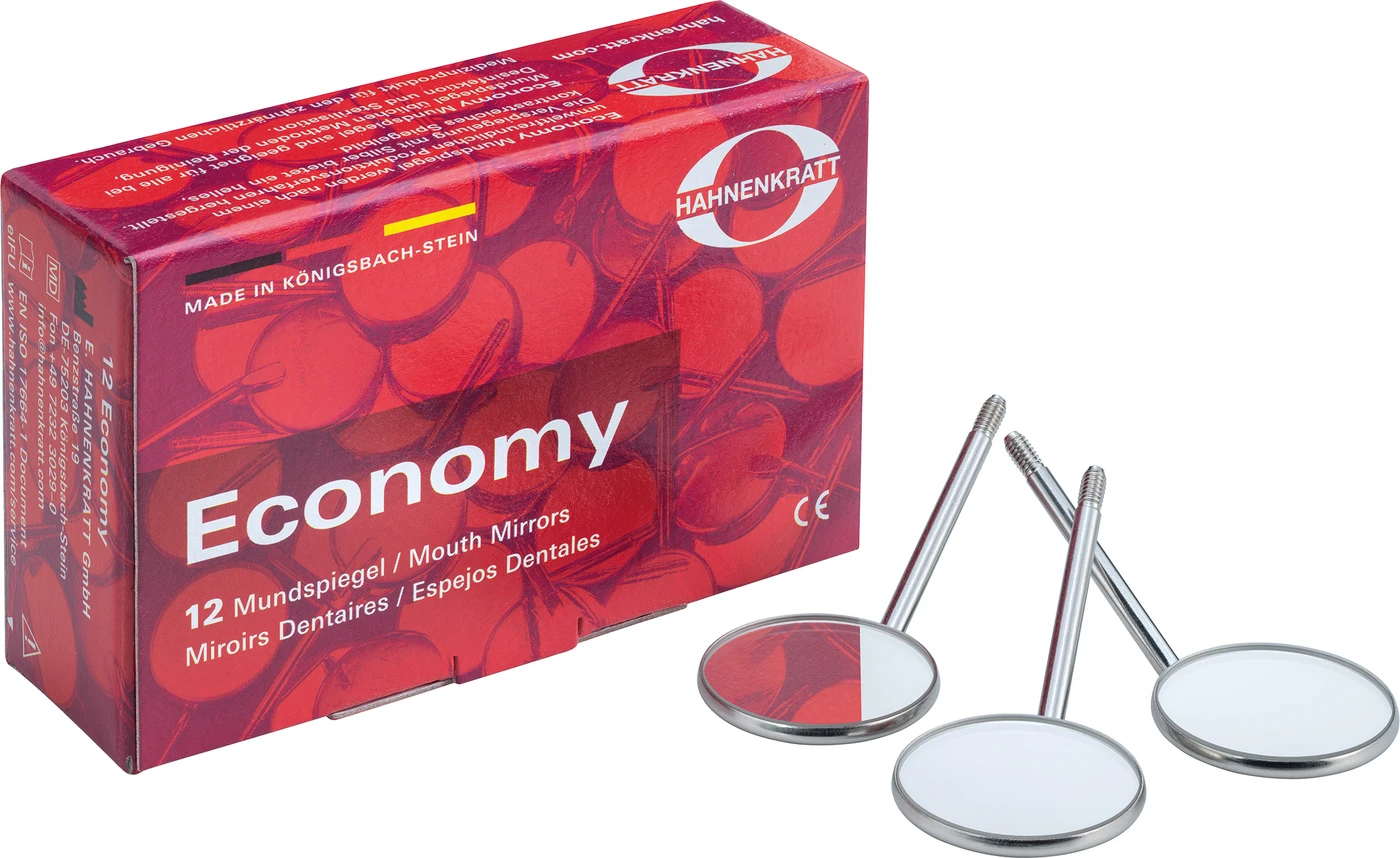 Economy Mundspiegel Packung 12 Stück Ø 22 mm, Größe 4, plan, SS-Stiel
