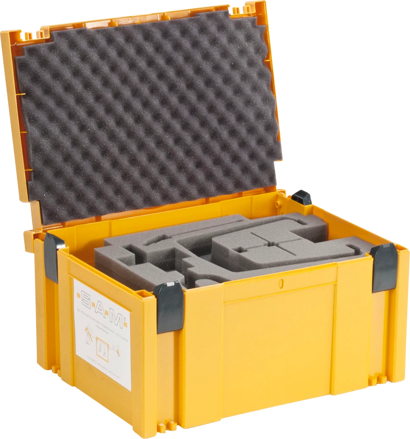 Stapelbox Stück gelb, 40 x 30 x 22 cm, mit Schaumformteilen