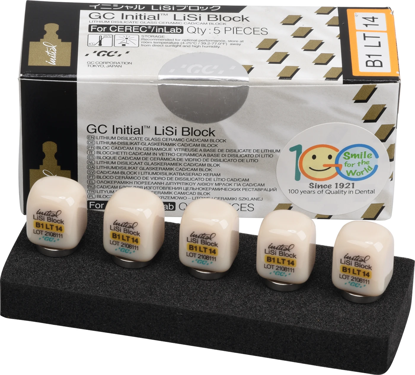 GC Initial™ LiSi Block für CEREC Packung 5 Stück Größe 14, B1 LT