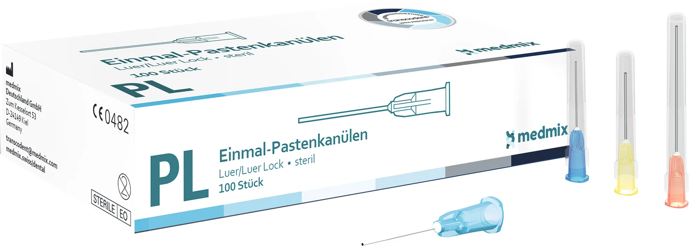 transcodent™ Einmal-Pastenkanülen Packung 100 Stück gelb, 0,9 x 23 mm mit Luer & Lock