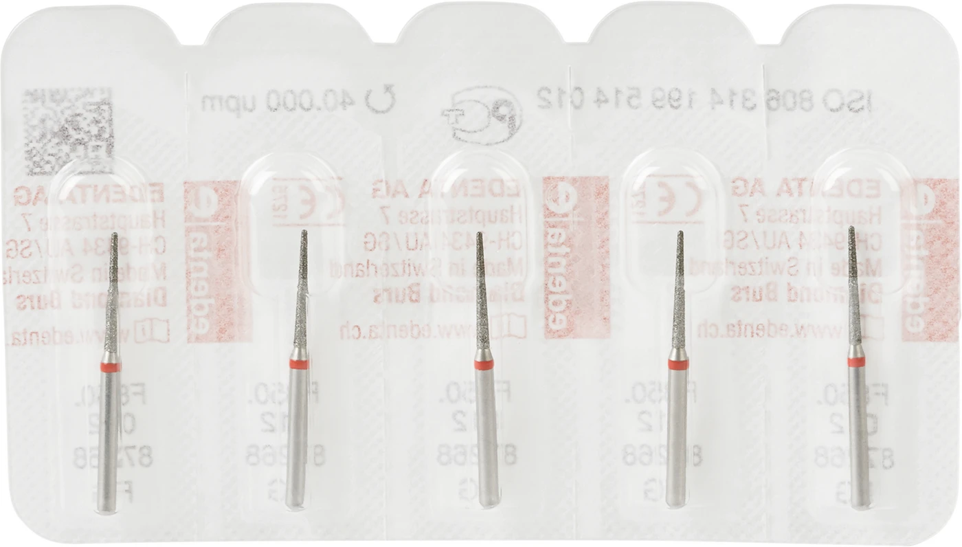 Diamanten 850 Packung 5 Stück rot fein, FG, Figur 199 Konus rund, 10 mm, ISO 012