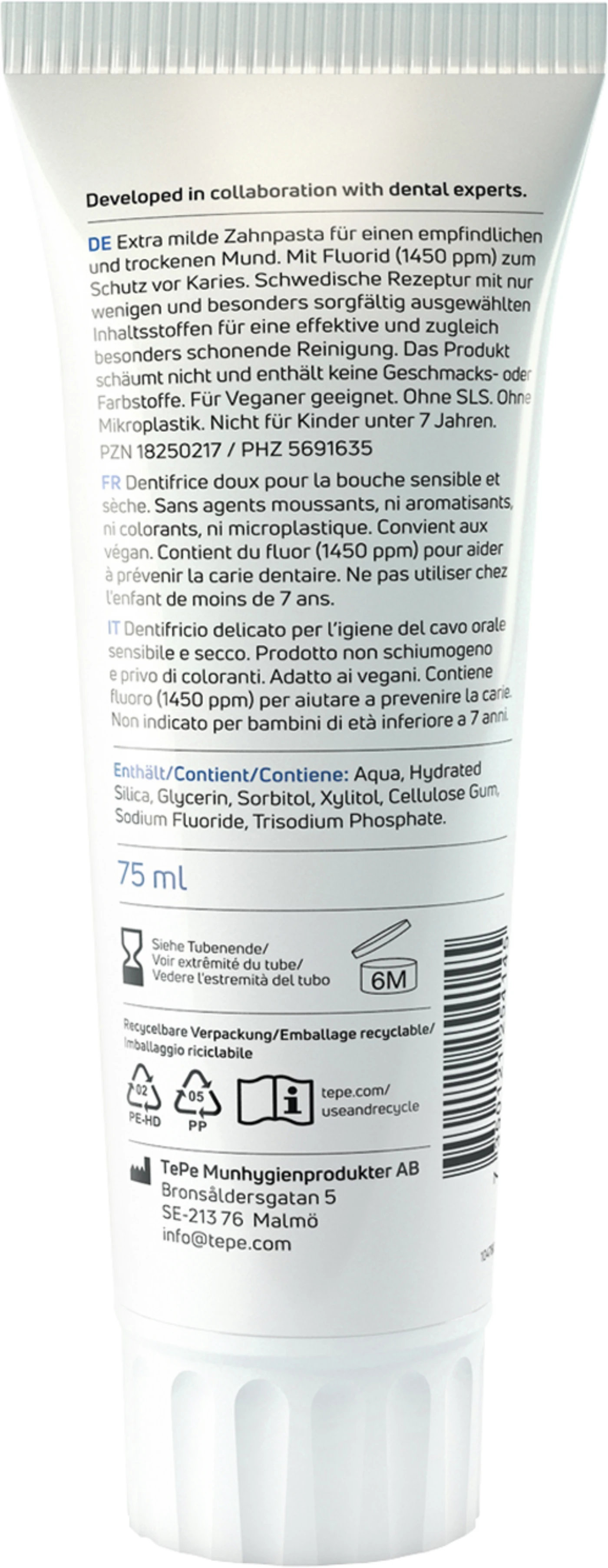 TePe® Pure Zahnpasta Tube 75 ml ohne Geschmack TePe® Pure Zahnpasta Tube 75 ml ohne Geschmack