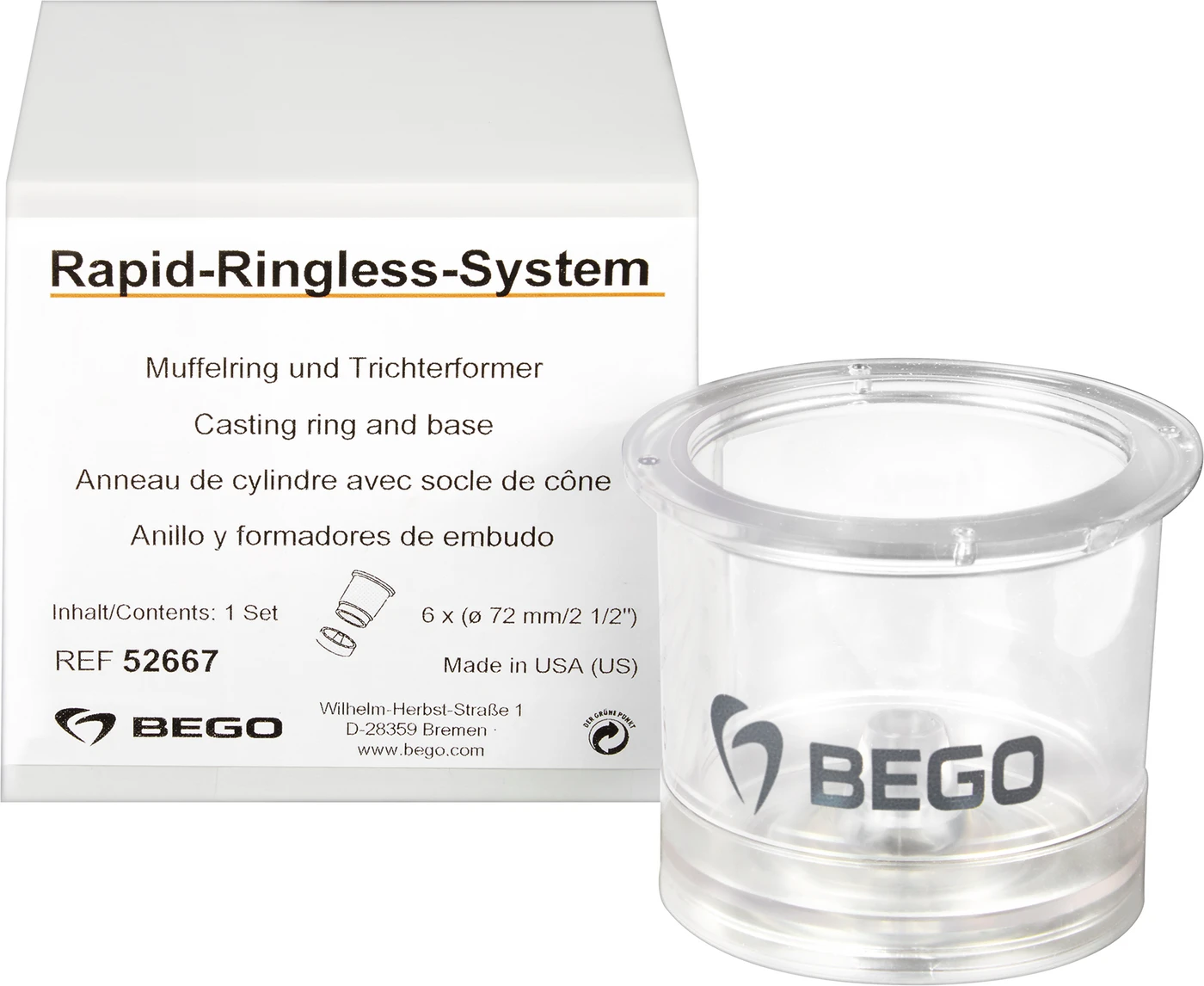 Rapid-Ringless-Muffelsystem Set Muffelring und Trichterformer, Größe 6 für bis zu 360 g Einbettmasse