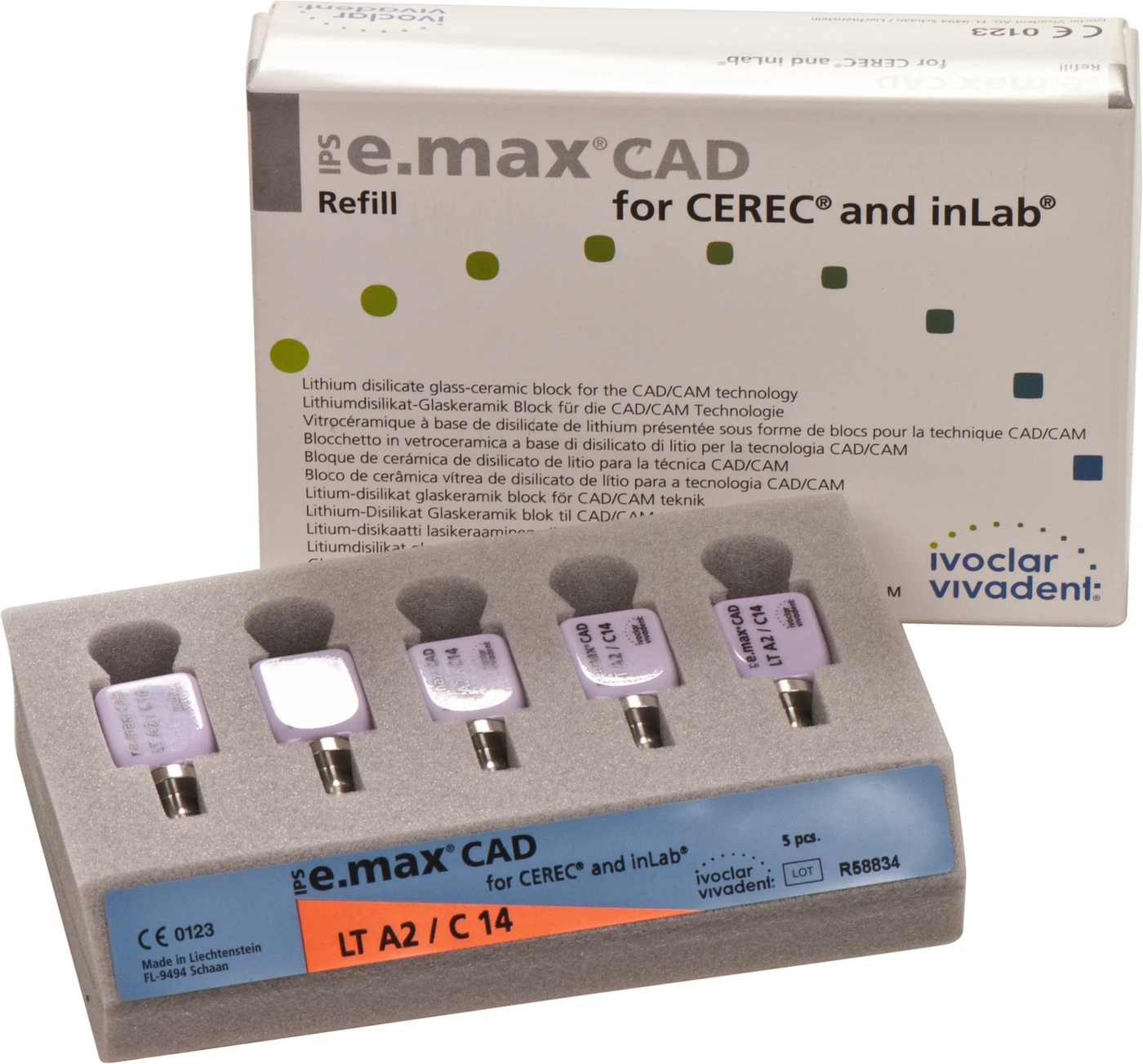 IPS e.max CAD for CEREC/inLab Packung 5 Stück Gr. C14, A2 LT