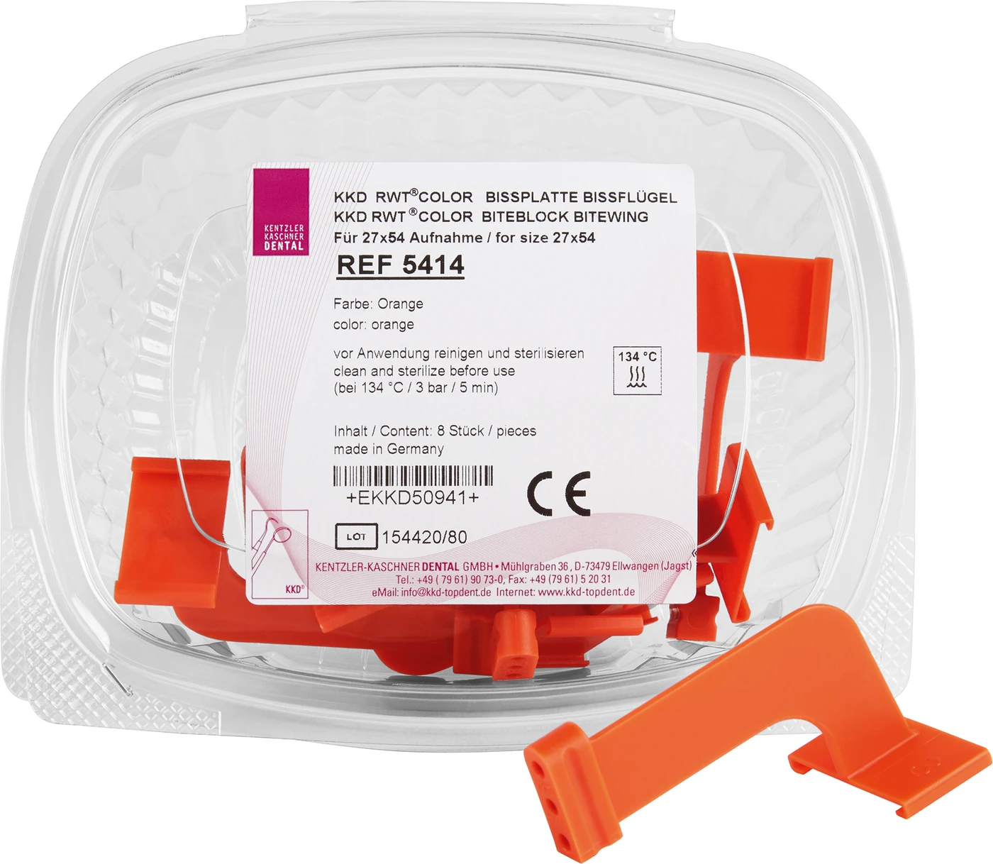 RWT® Bissplatten Packung 8 Bissplatten orange, Größe 3, Bissflügel