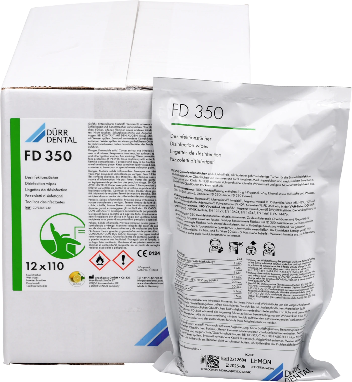 FD 350 Flächen-Desinfektion Nachfüllpackung 12 x 110 Stück Lemon