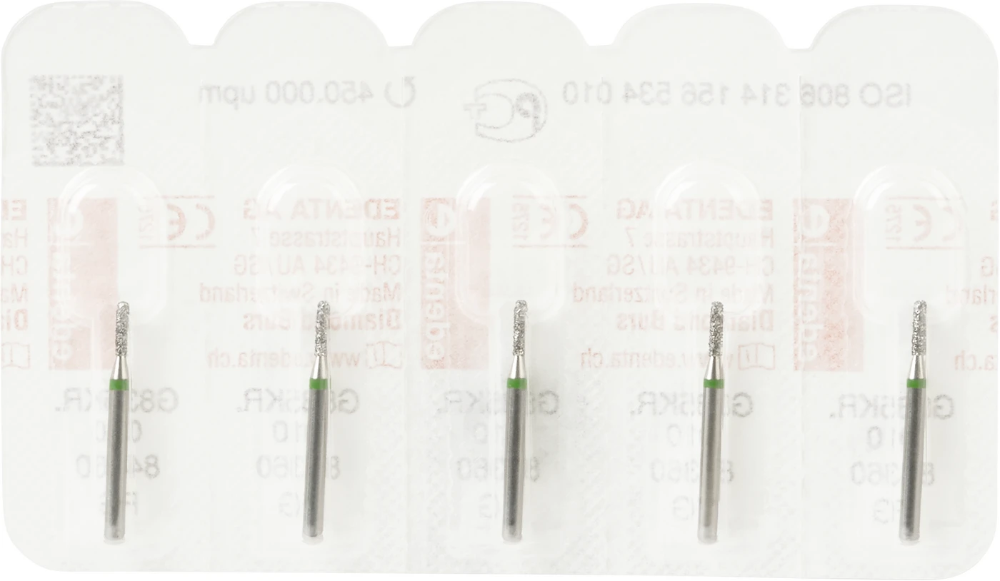 Diamanten 835KR Packung 5 Stück grün grob, FG, Figur 156 Zylinder Kante rund, 4 mm, ISO 010