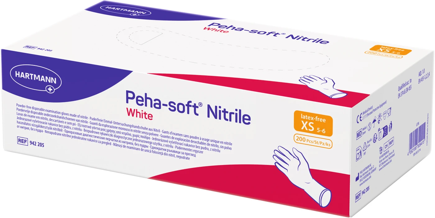 Peha-soft® nitrile white Packung 200 Stück puderfrei, weiß, XS