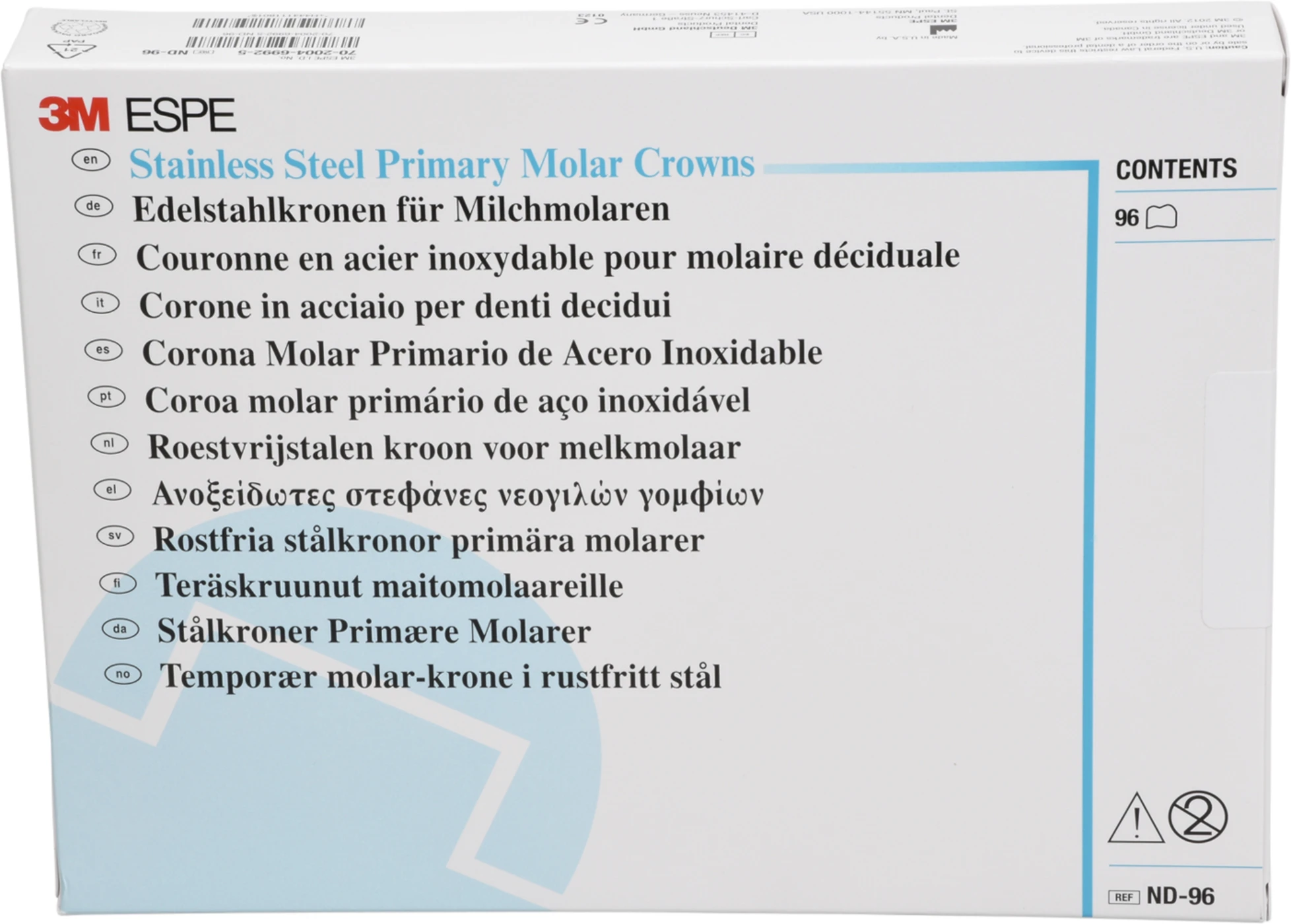 Edelstahlkronen Introkit 96 Stück (je Größe 2 Stück) für Milchmolaren