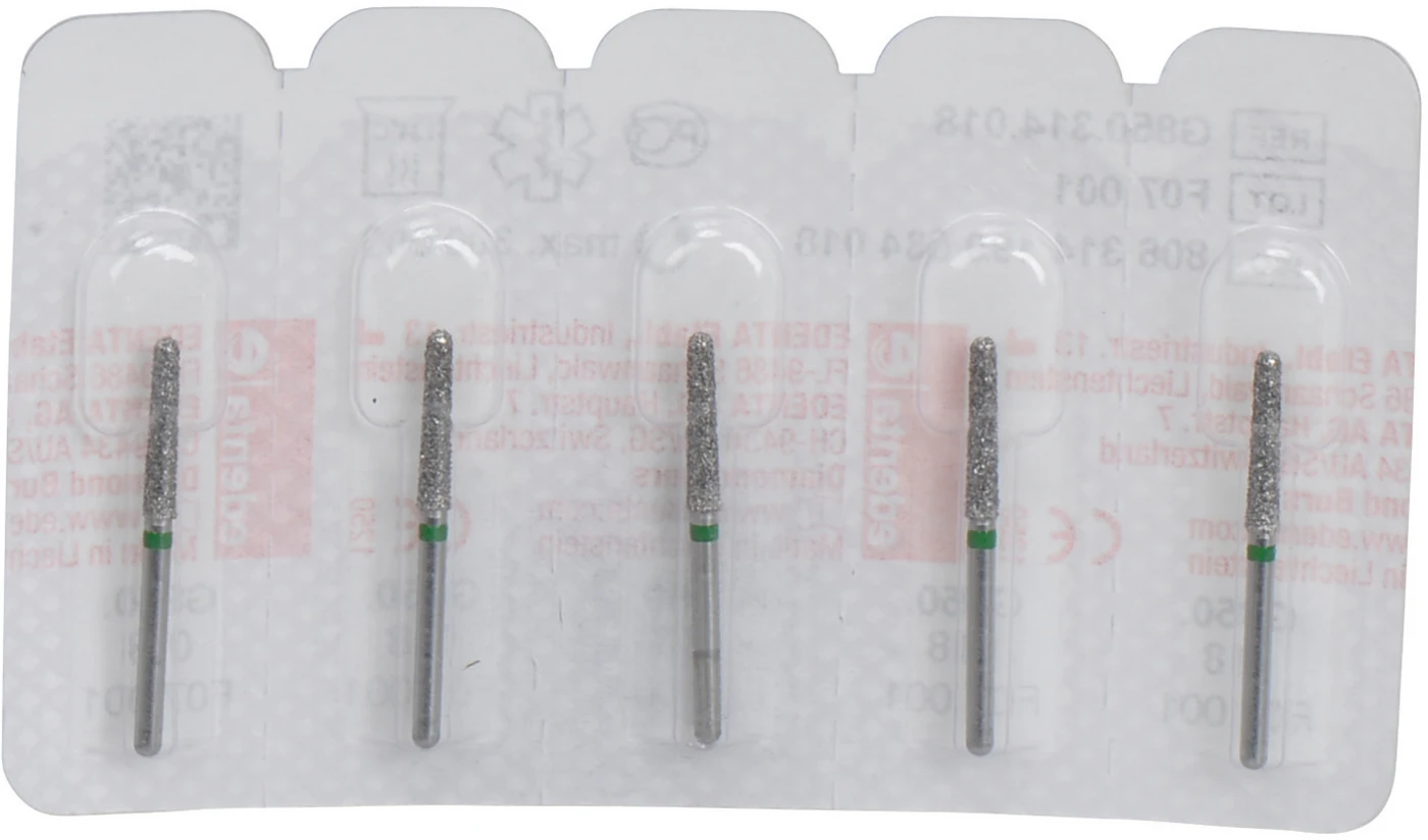 Diamanten 850 Packung 5 Stück grün grob, FG, Figur 199 Konus rund, 10 mm, ISO 018