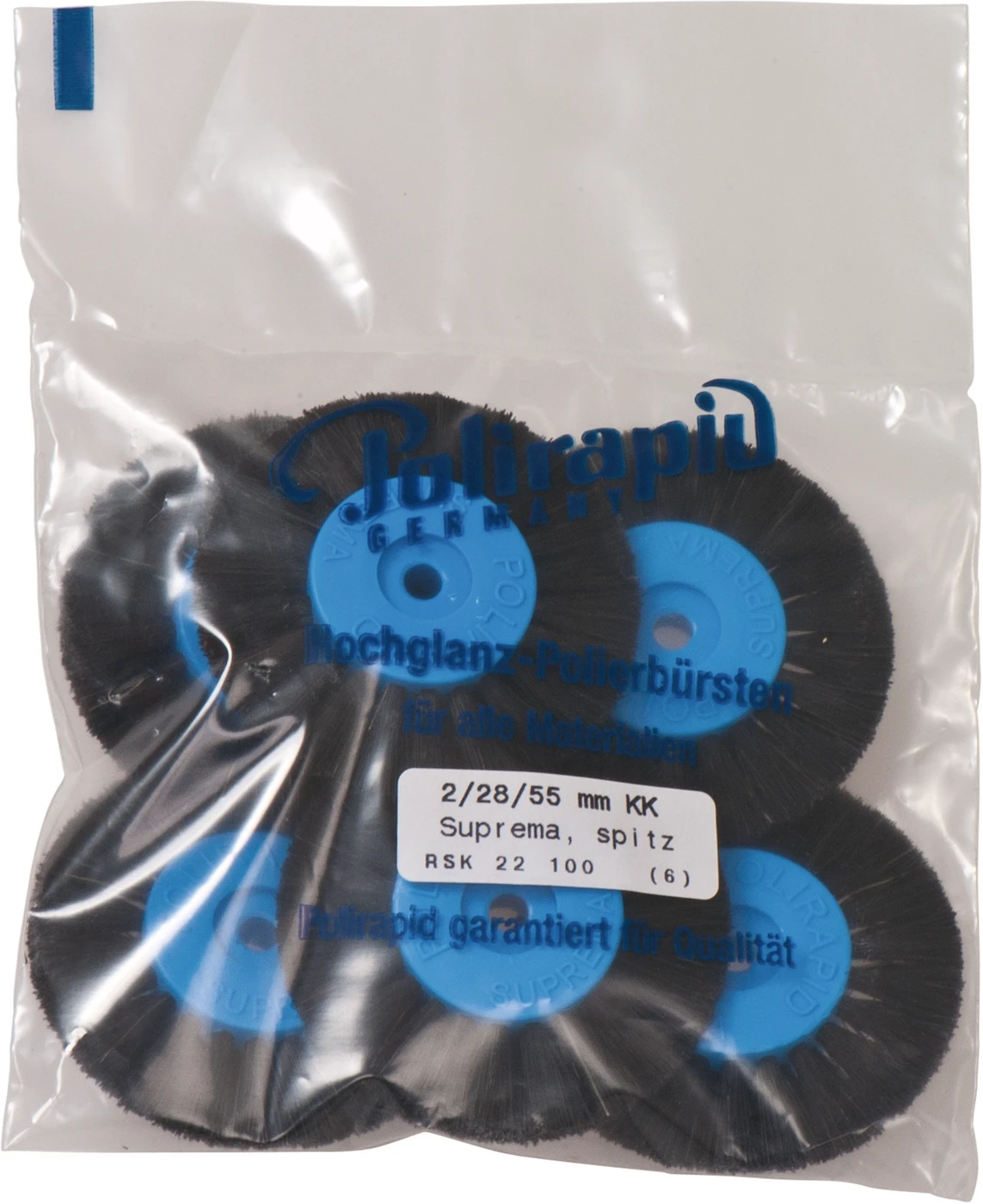 Suprema Rundbürsten Packung 6 Stück mit Kunststoffkern, 2-reihig, spitz, Kern: 28 mm, Außen: 55 mm