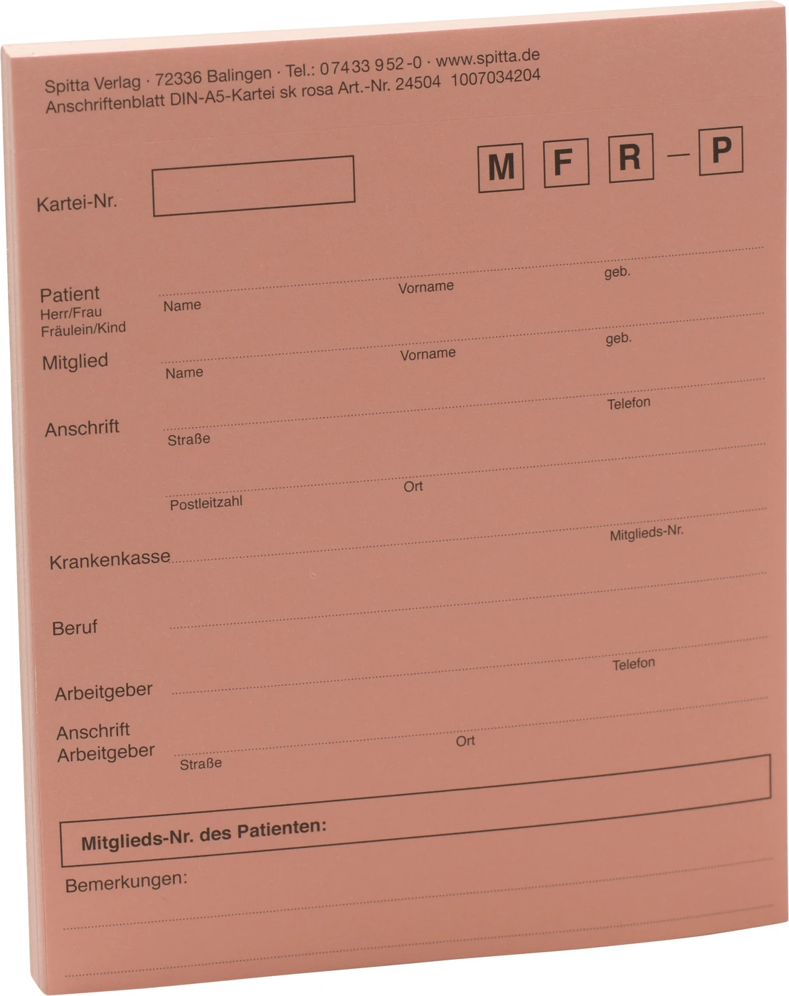 Anschriftenblatt für DIN A5-Karteikarte Stück 50 Blatt rosa