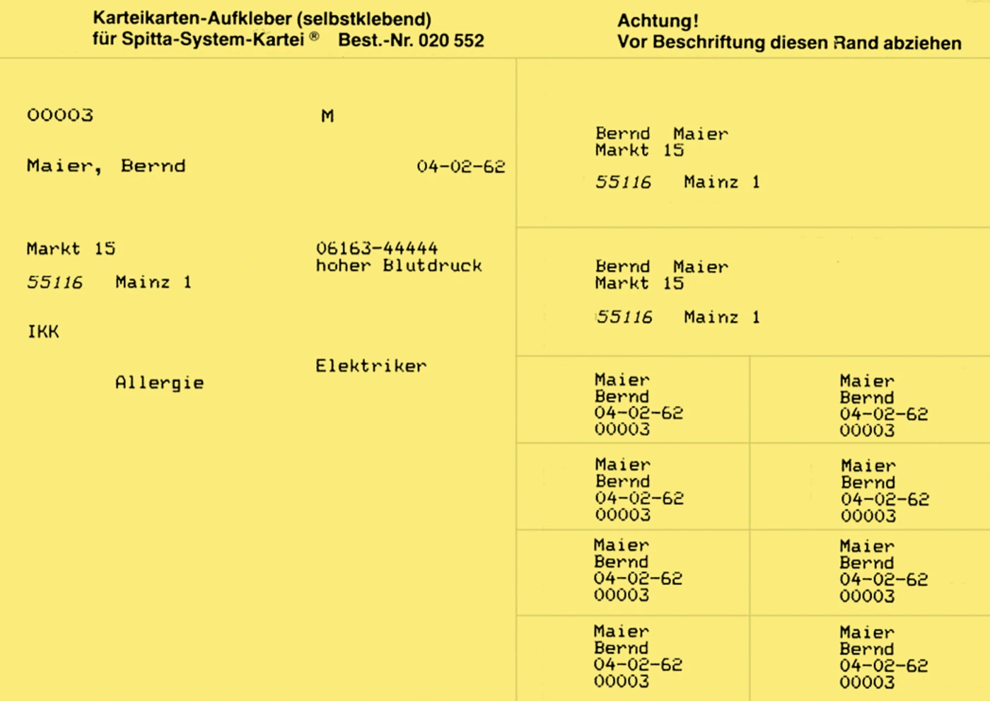 Adressaufkleber für Karteikarten Packung 100 Stück gelb