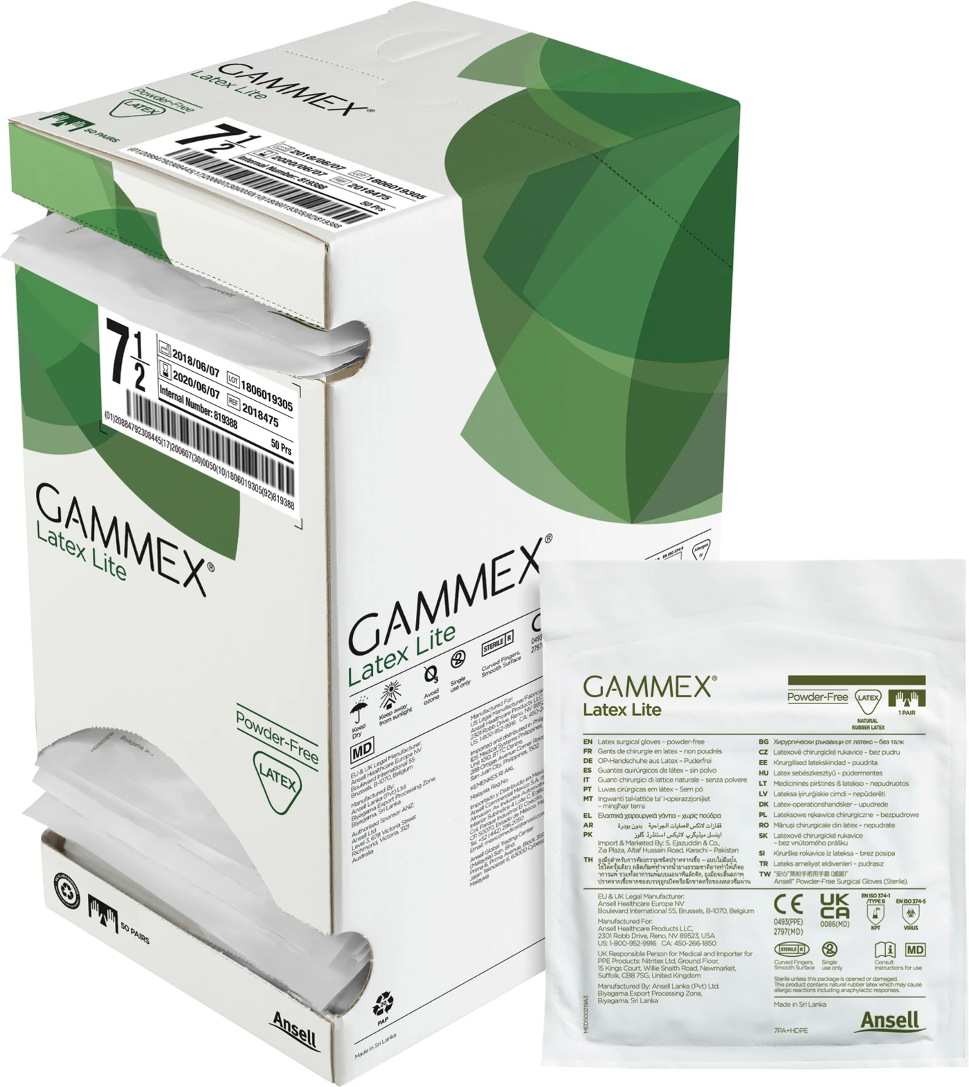 GAMMEX™ Latex Lite Packung 50 Paar puderfrei, natur, Größe 7,5