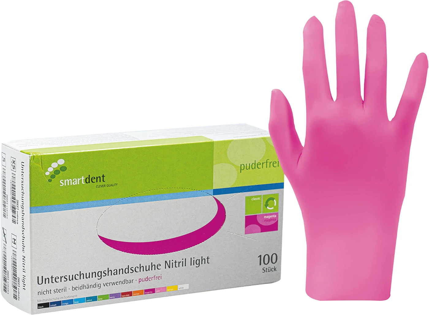 smart Nitrilhandschuhe light Packung 100 Stück puderfrei, magenta, L