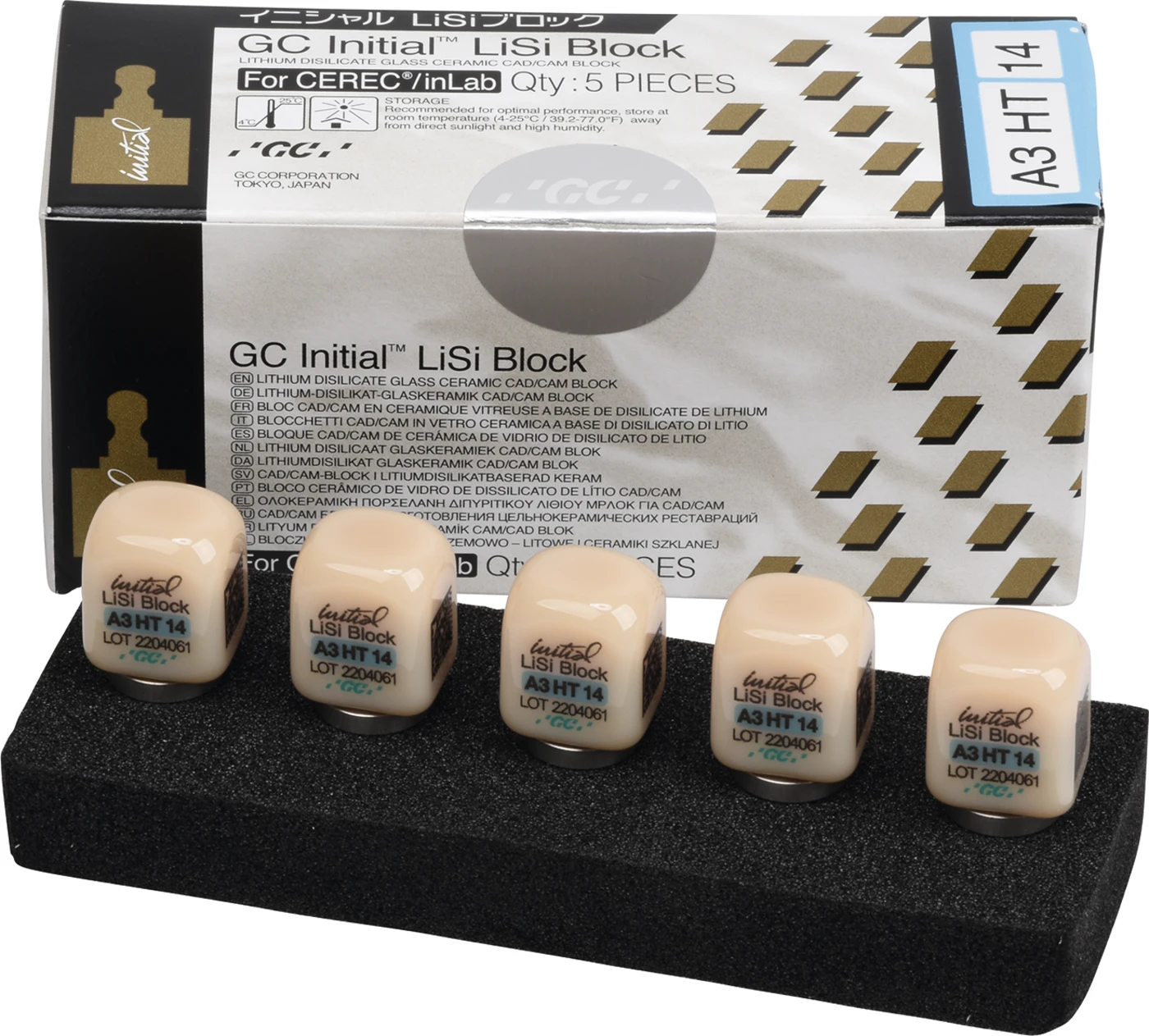 GC Initial™ LiSi Block für CEREC Packung 5 Stück Größe 14, A3 HT