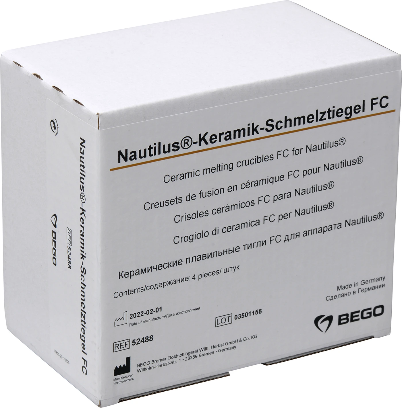 Schmelztiegel und Einsätze Packung 4 Nautilus Keramiktiegel FC