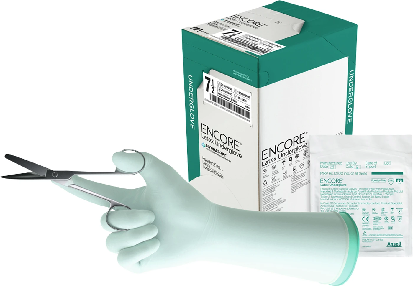 ENCORE® Latex Underglove Packung 50 Paar puderfrei, grün, Größe 5,5