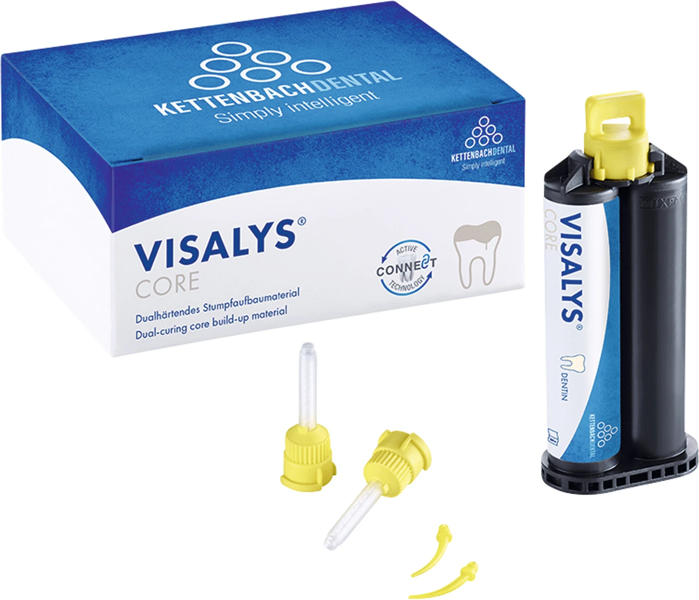 Visalys® Core Normal pack 45 g (25 ml) Kartusche dentin, 20 Mischkanülen, 20 Intraoral Tips