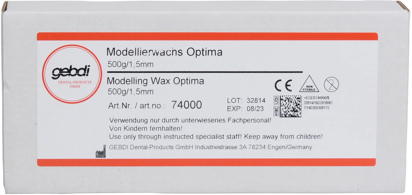 Modellierwachs Optima Packung 500 g Plattenwachs, 1,5 mm Modellierwachs Optima Packung 500 g Plattenwachs, 1,5 mm