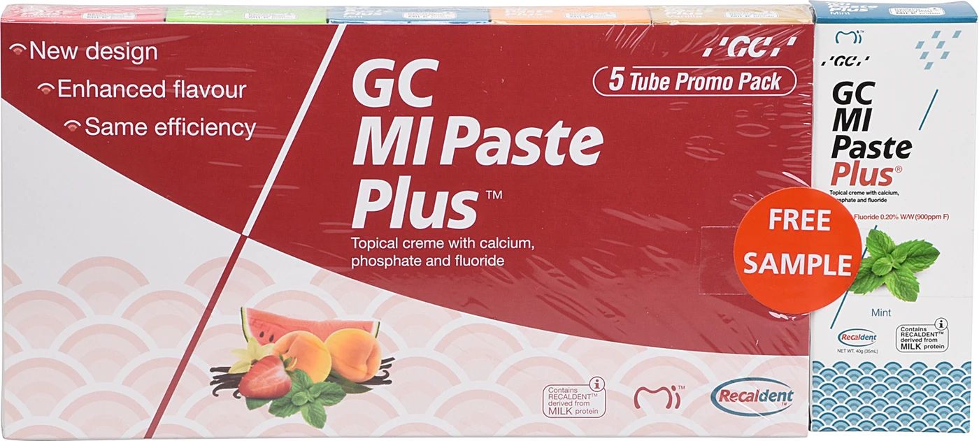 GC MI Paste Plus® Promopack 5+1 6 x 40 ml Paste (Melone, Erdbeer, Tutti Frutti, Vanille, Minze) GC MI Paste Plus® Promopack 5+1 6 x 40 ml Paste (Melone, Erdbeer, Tutti Frutti, Vanille, Minze)