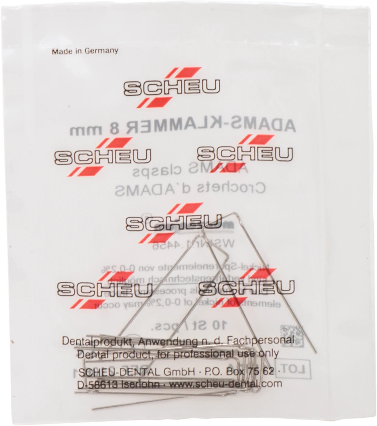 Adams-Klammern Packung 10 Adams-Klammern, 8 mm breit Ø 0,7 mm