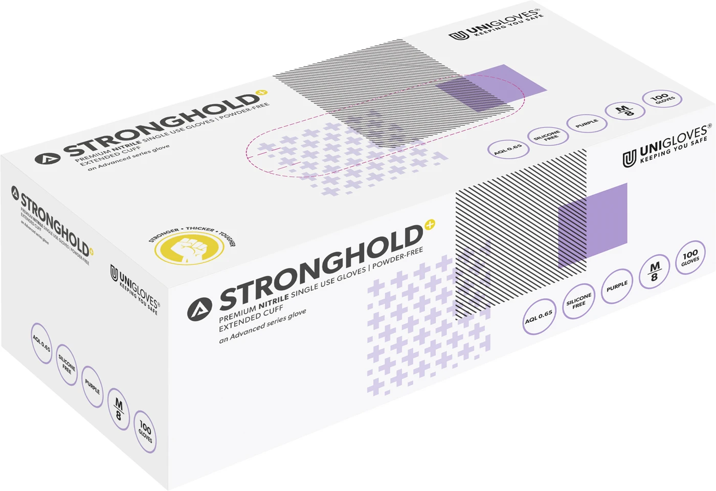 Unigloves® Stronghold PLUS Packung 100 Stück puderfrei, lila, XL Unigloves® Stronghold PLUS Packung 100 Stück puderfrei, lila, XL