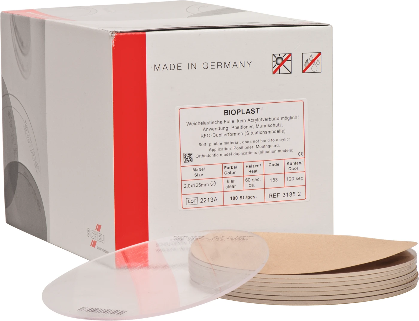 BIOPLAST® Packung 100 Stück klar, rund, Ø 125 mm, Stärke 2 mm