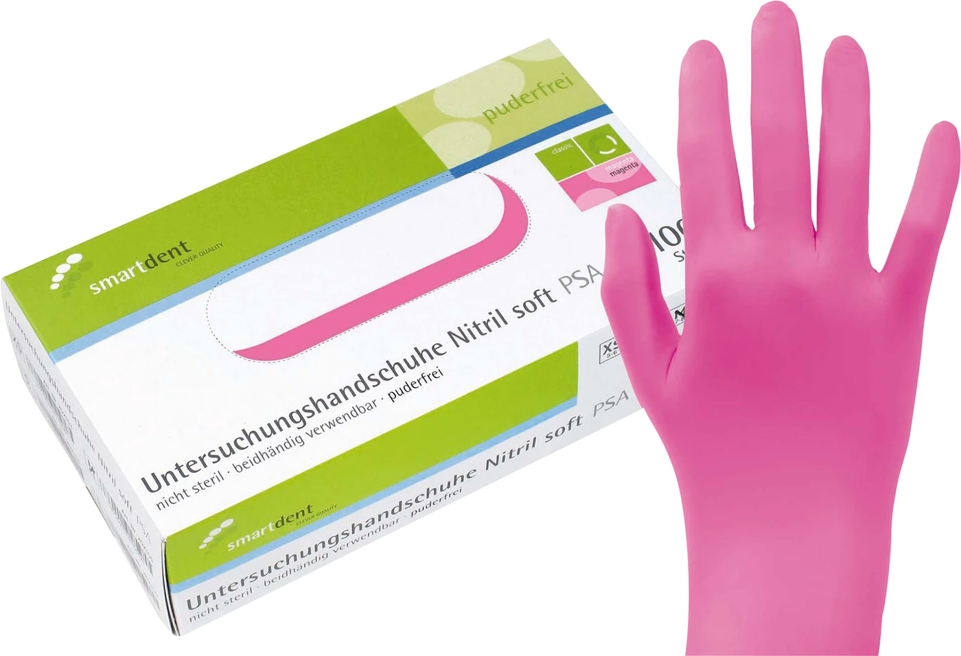 smart Nitrilhandschuhe Soft PF Packung 100 Stück puderfrei, magenta, S