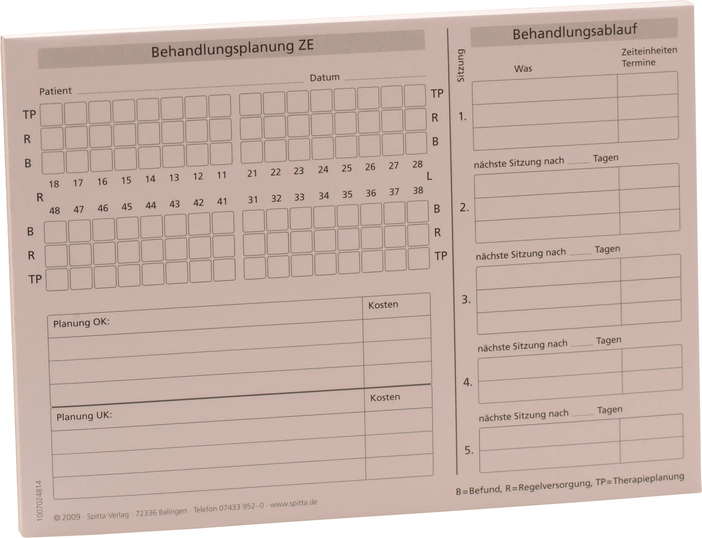 Behandlungsplan  Zahnersatz / Prothetik Stück 100 Blatt Behandlungsplan Zahnersatz