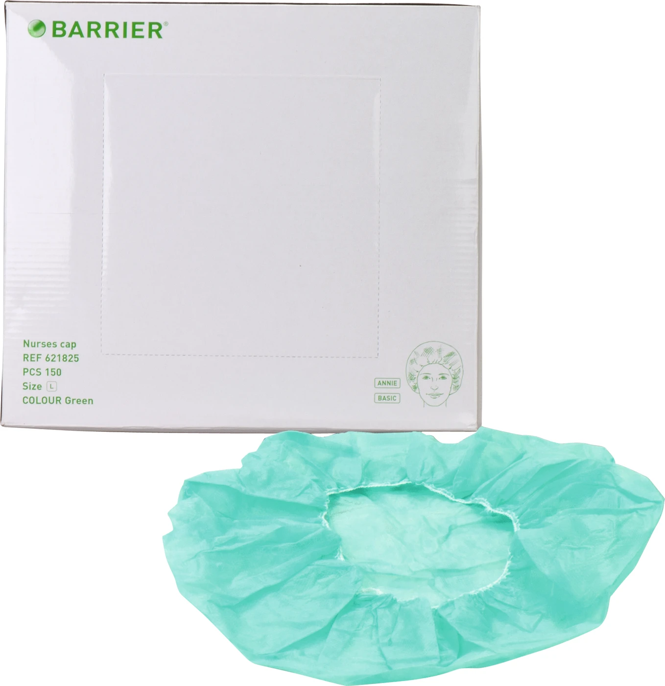 BARRIER® OP-Haube Annie Packung 150 Stück grün, Größe L (55 cm)