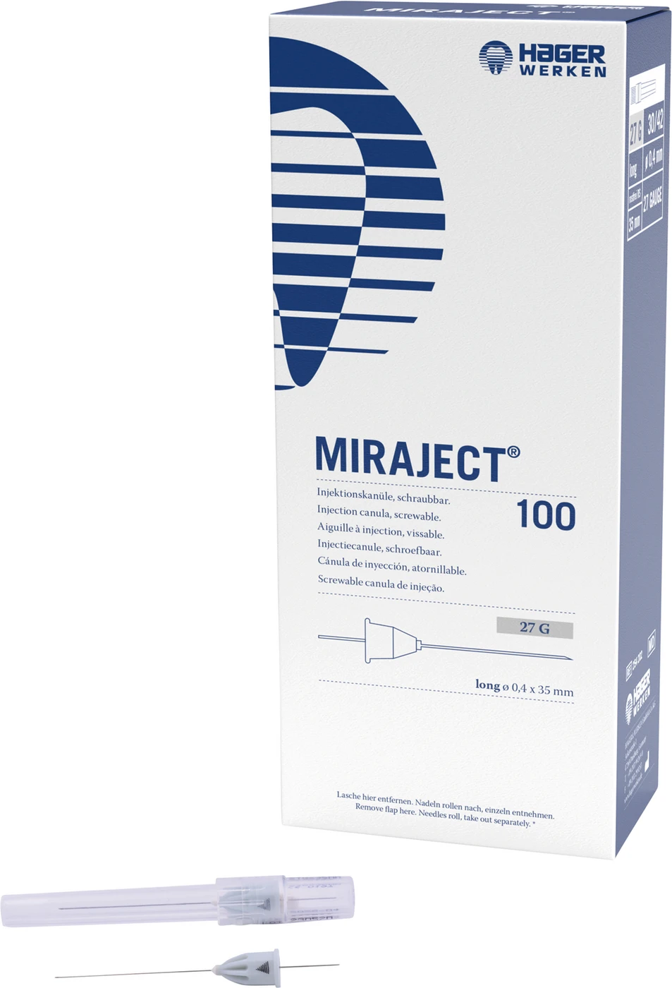 MIRAJECT® Injektionskanülen Packung 100 Stück grau, Ø 0,4 mm, G27 30/42 lang