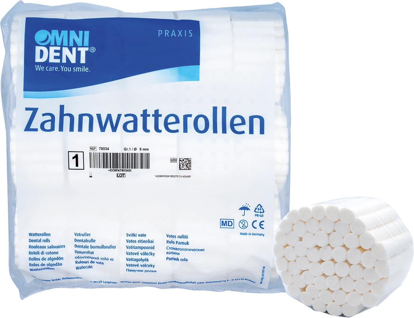 Zahnwatterollen Packung 300 g Ø 8 mm, Größe 1