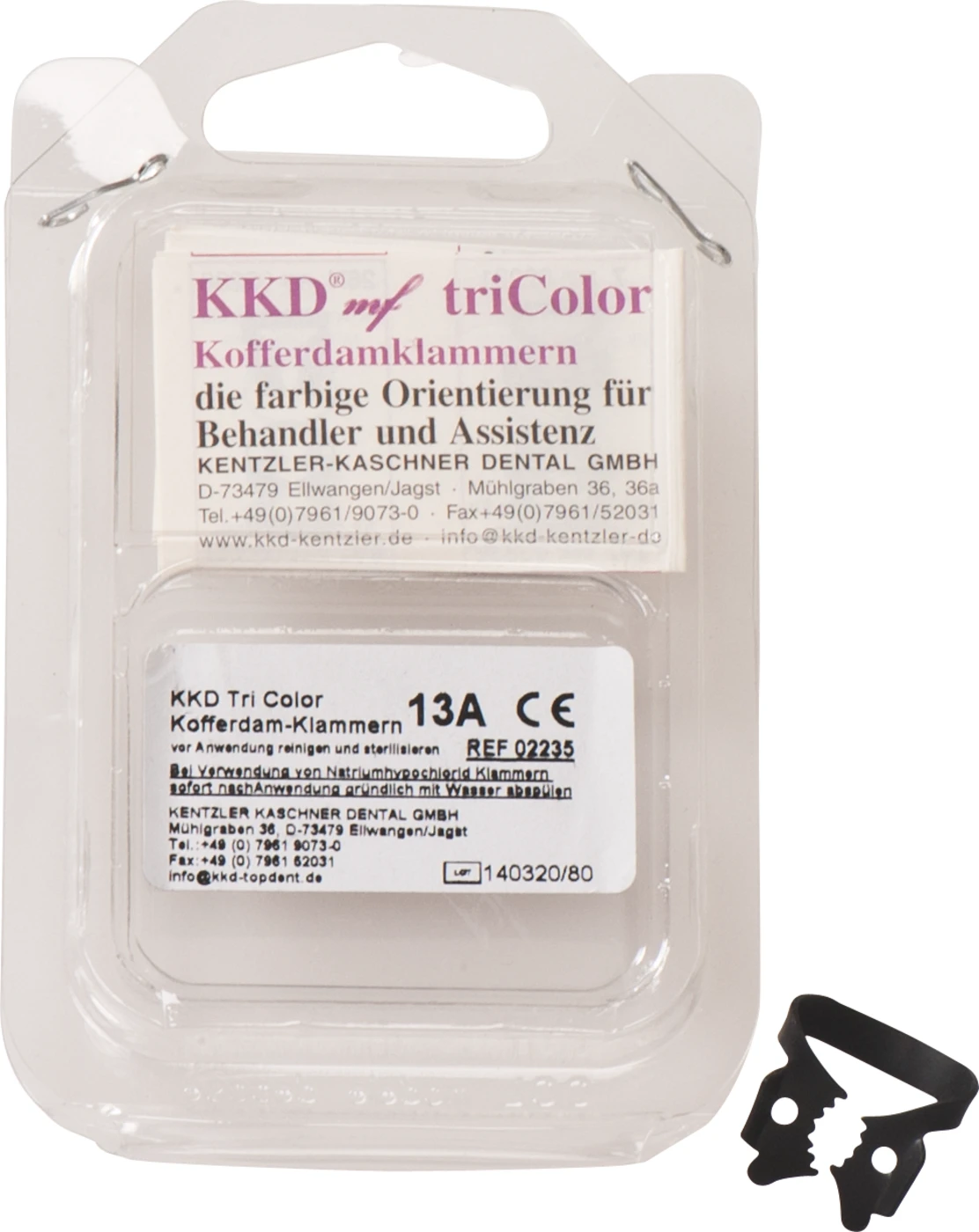 KKD® Kofferdam Klammern triColor Antireflect Stück schwarz matt, Nr. 13A, für Molaren