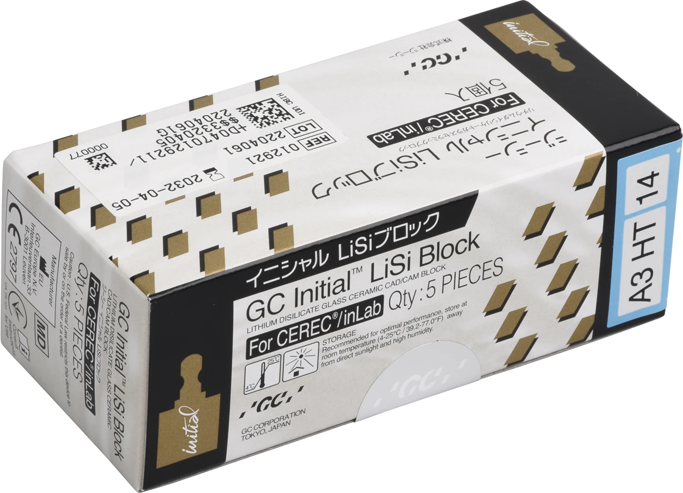 GC Initial™ LiSi Block für CEREC Packung 5 Stück Größe 14, A3 HT