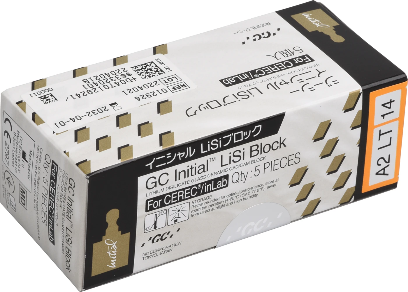 GC Initial™ LiSi Block für CEREC Packung 5 Stück Größe 14, A2 LT GC Initial™ LiSi Block für CEREC Packung 5 Stück Größe 14, A2 LT
