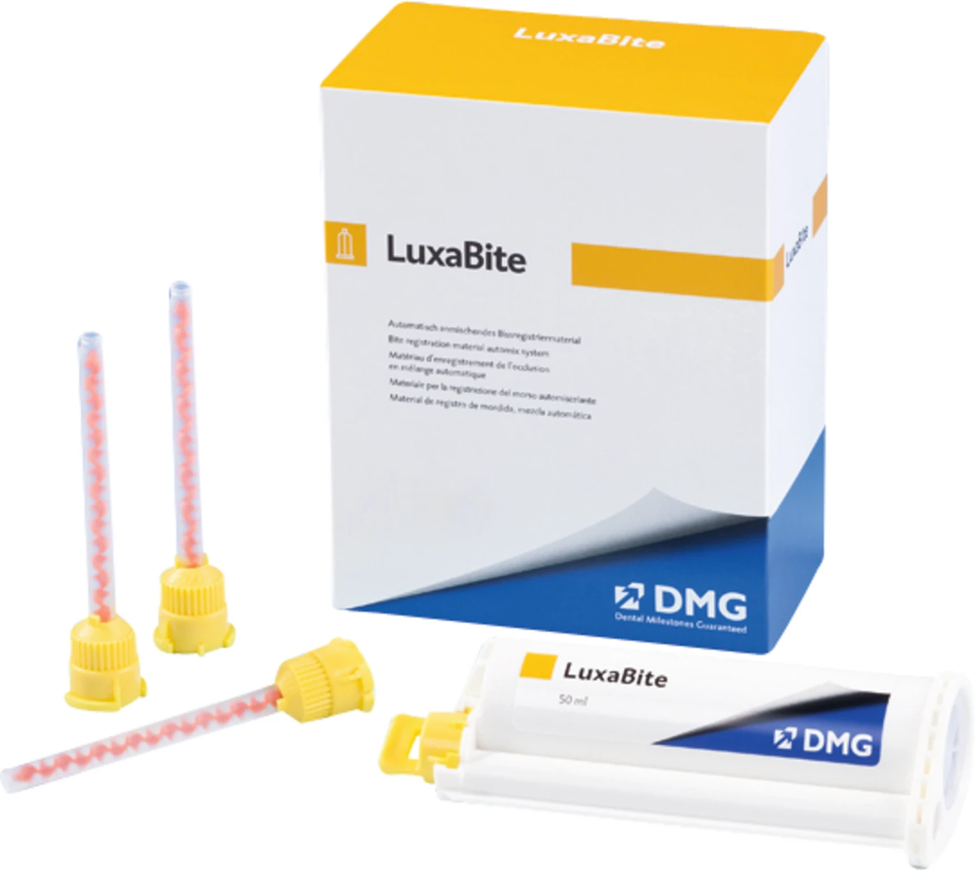 LuxaBite Packung 50 ml Doppelkartusche, 15 Automix-Tips LuxaBite Packung 50 ml Doppelkartusche, 15 Automix-Tips