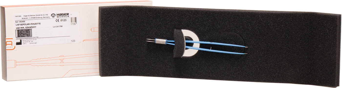 hf1 Surg® bipolar Pinzette Stück 452455, 160 mm, gekröpft hf1 Surg® bipolar Pinzette Stück 452455, 160 mm, gekröpft