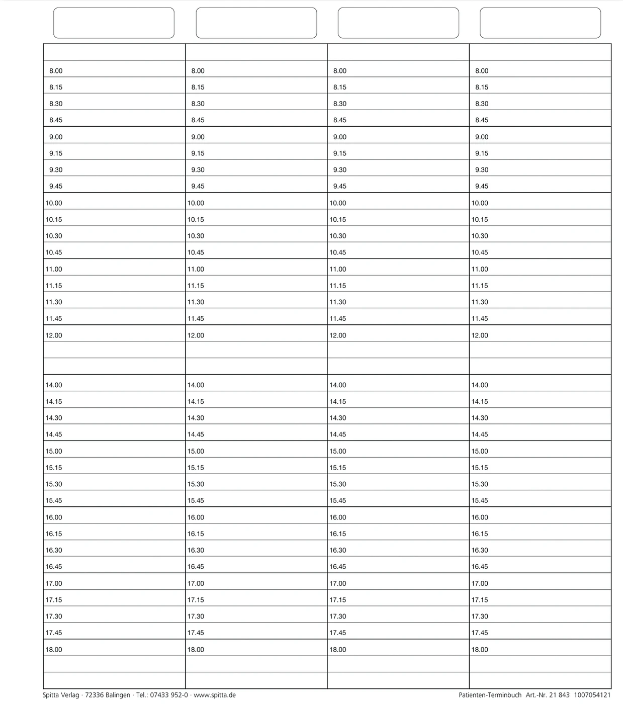 Einlageblätter 4-spaltig mit Pause Packung 50 Stück