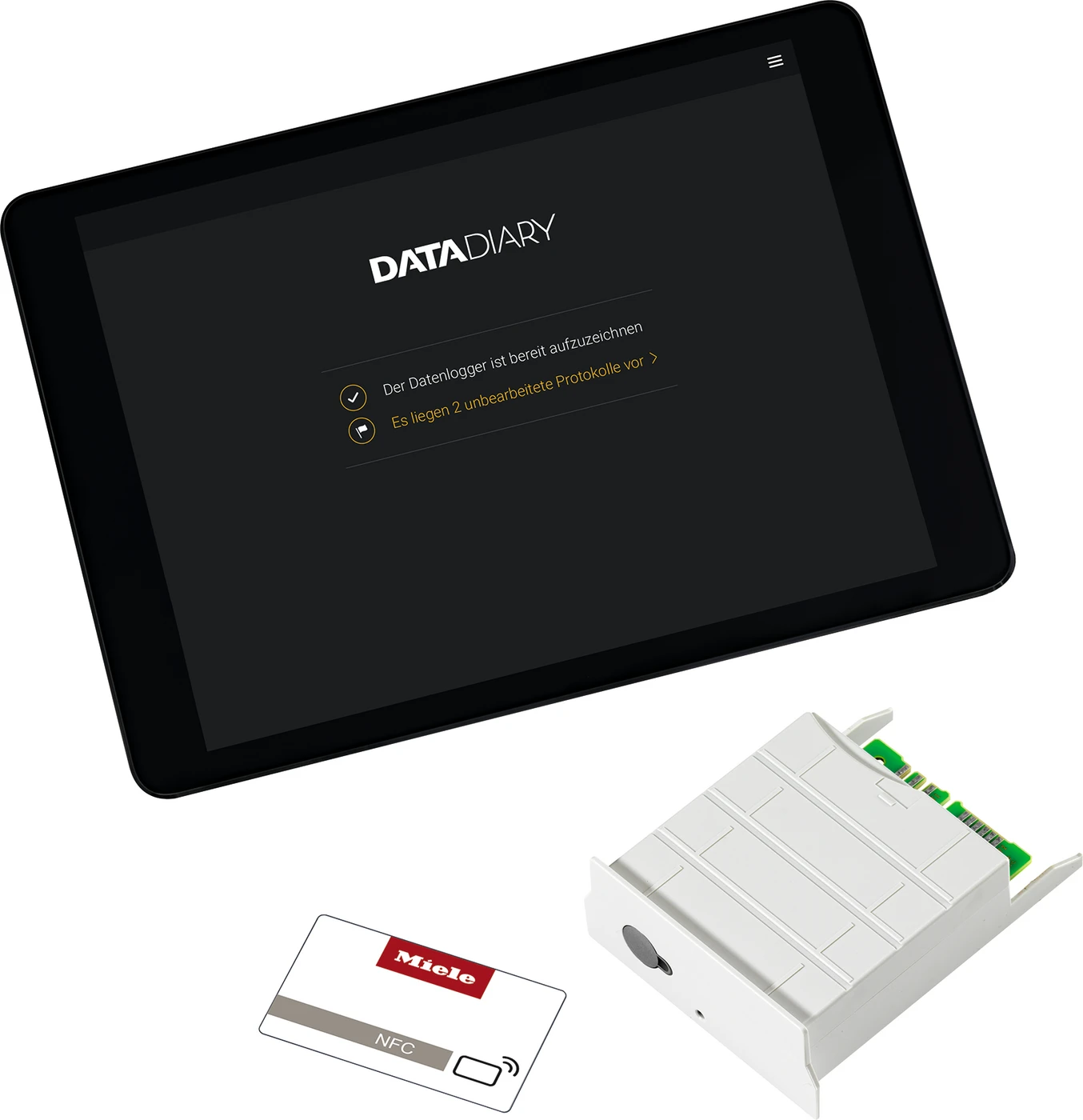 DataDiary Packung Kommunikationsmodul, Zugang zur DataDiary App, 5 NFC-Chipkarten