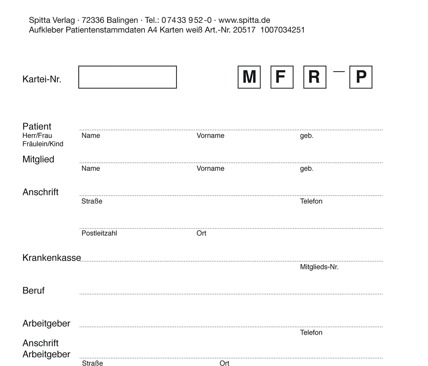 Patientenstammdaten-Aufkleber Stück 50 Blatt