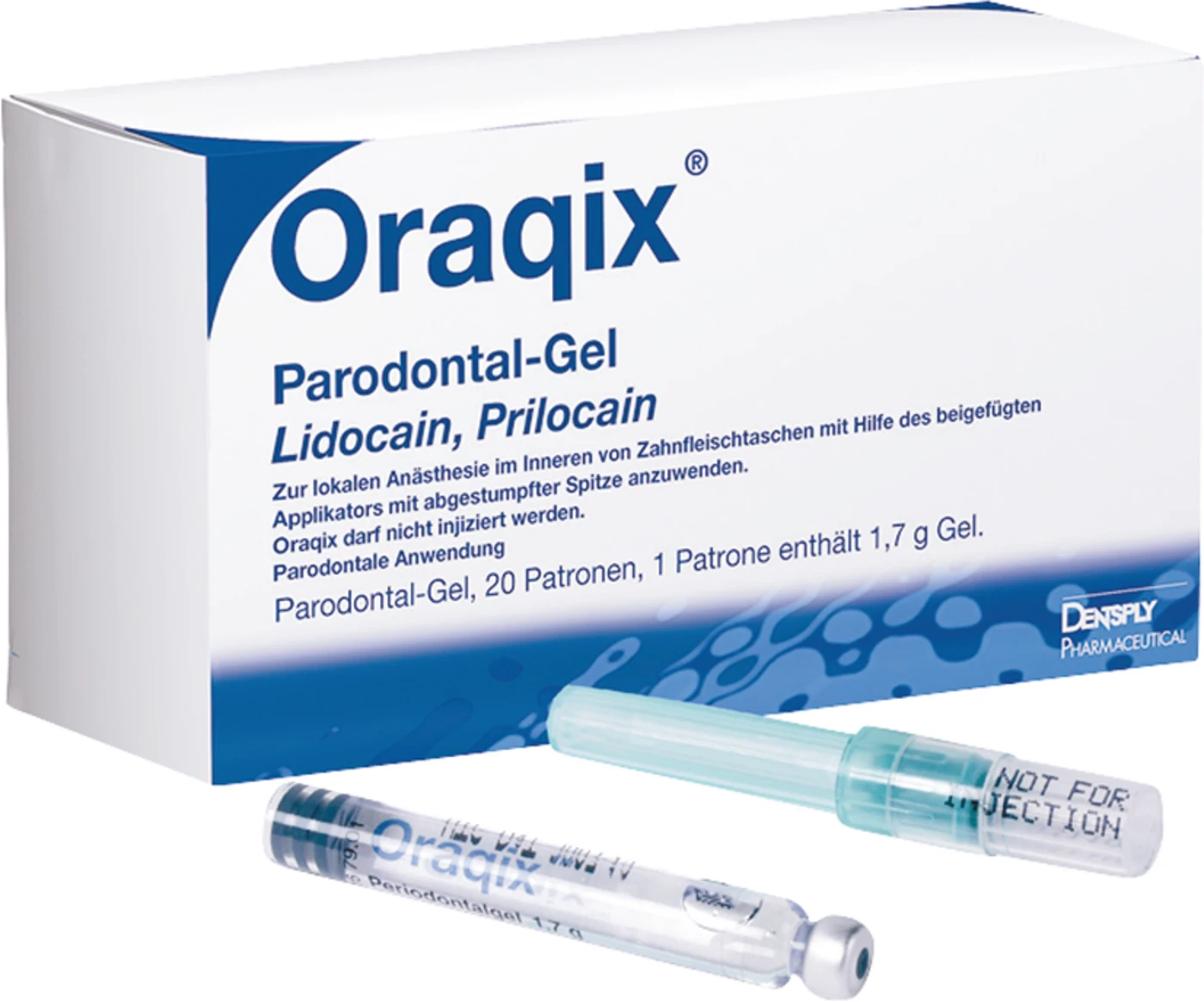 Oraqix® Lidocain und Prilocain Parodontal-Gel 2,5%/2,5% Packung 20 x 1,7 g Patrone, 20 Applikatoren