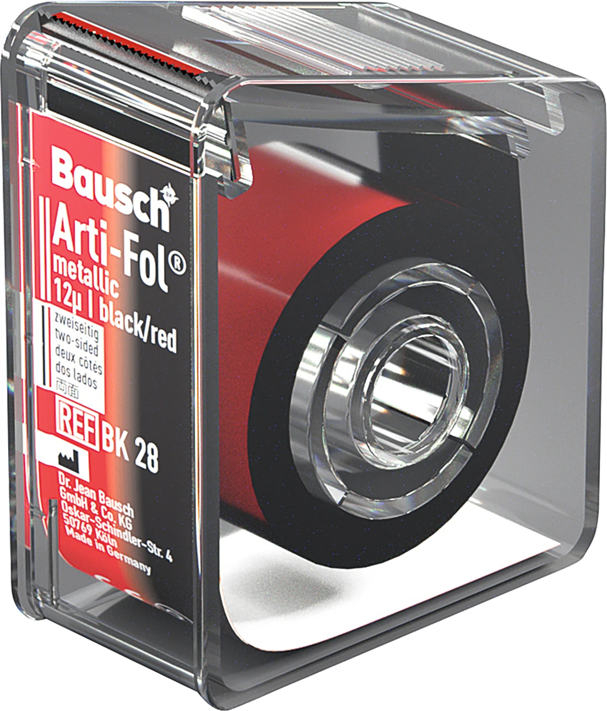 Arti-Fol® metallic 12 µ Spender 20 m schwarz-rot, 22 mm, zweiseitig, BK 28