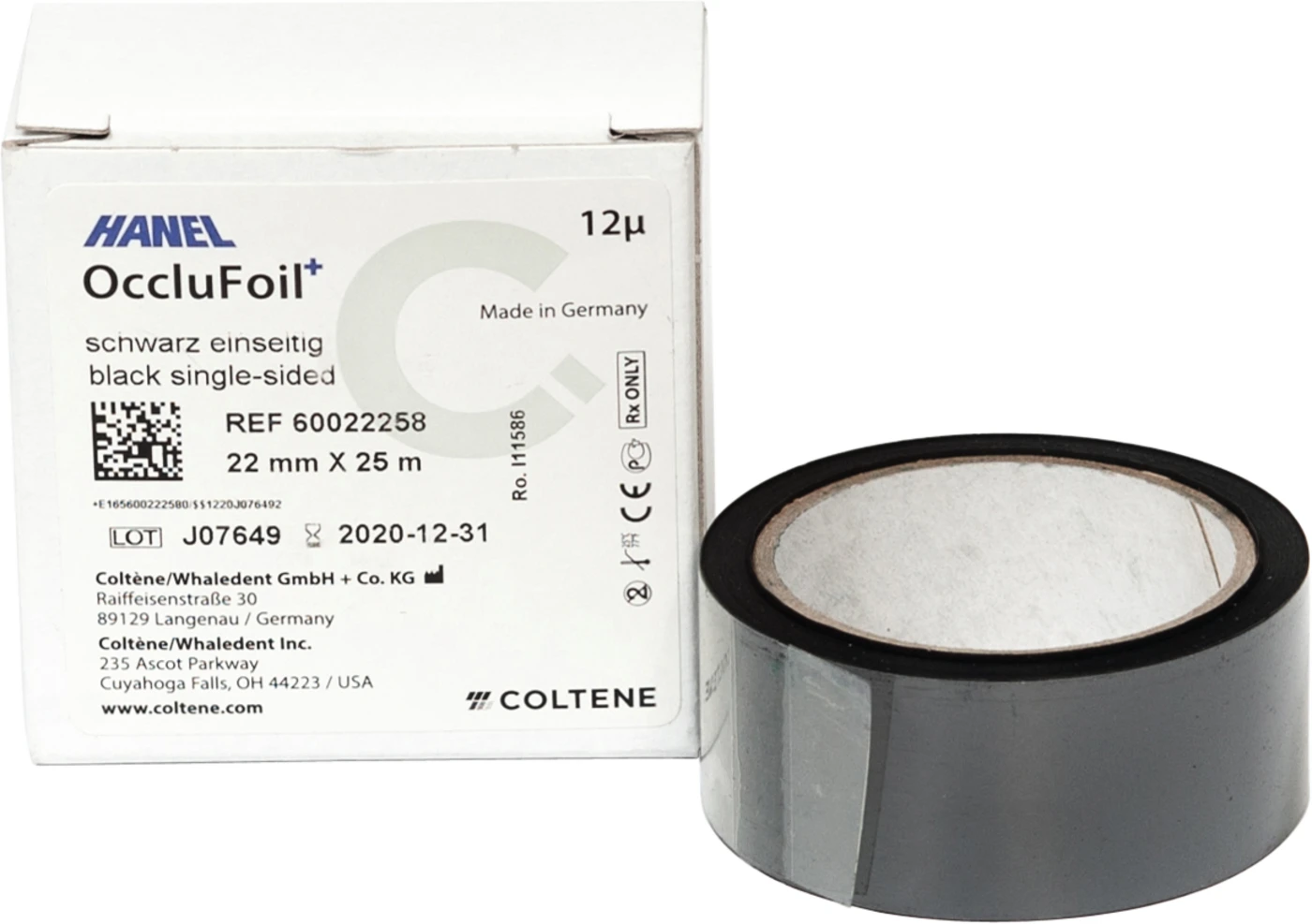 HANEL OccluFoil+, einseitig 12µ Rolle 25 m schwarz, 22 mm breit, PET