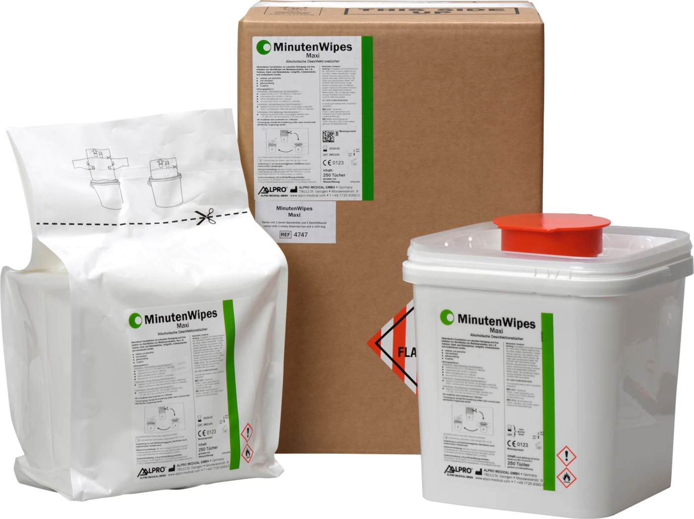 MinutenWipes Maxi StarterSet 1 Spenderbox leer, Beutel 250 Tücher