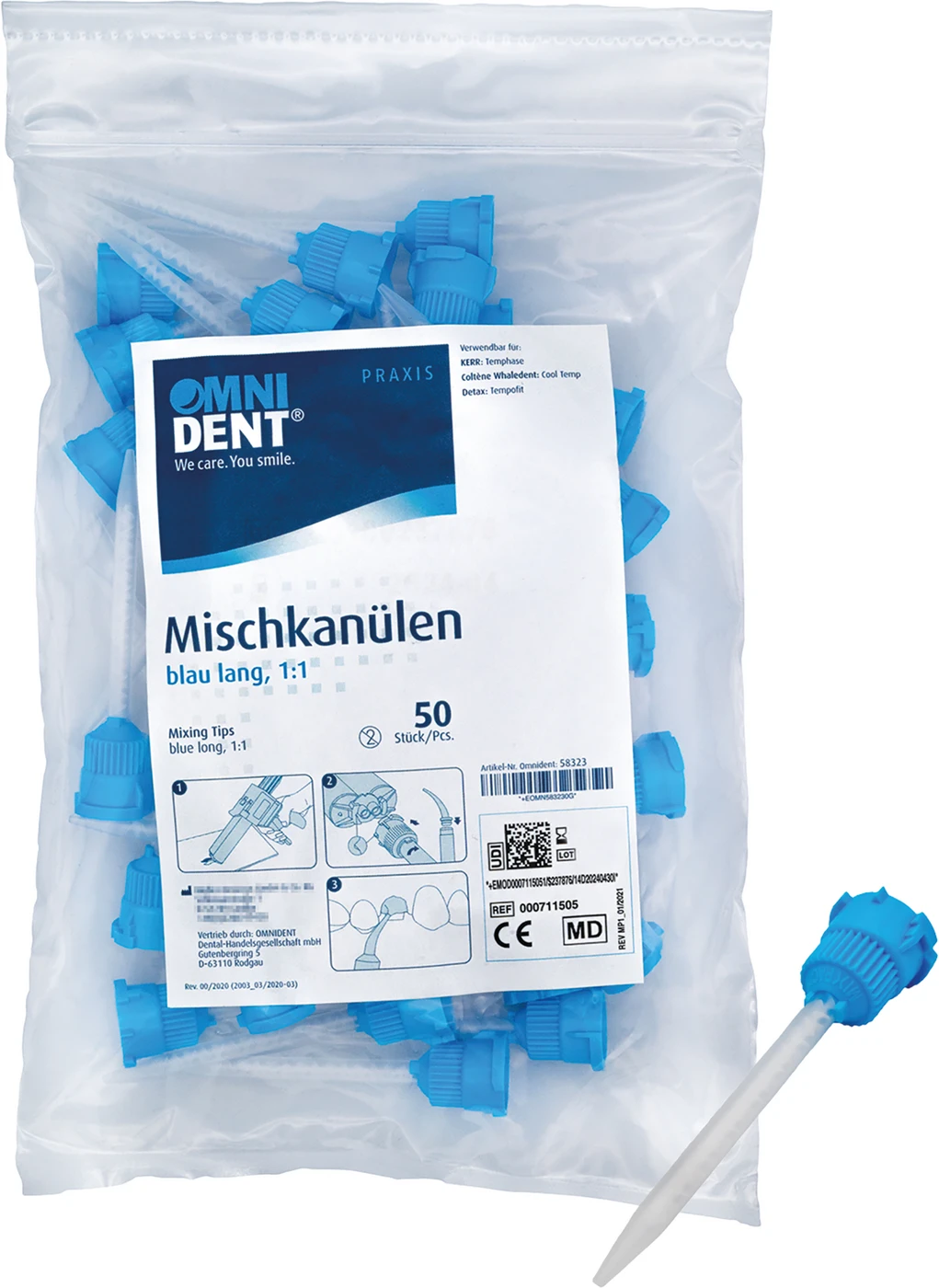 Omni Mischkanülen blau lang  1:1 Beutel 50 Stück blau, lang 1:1