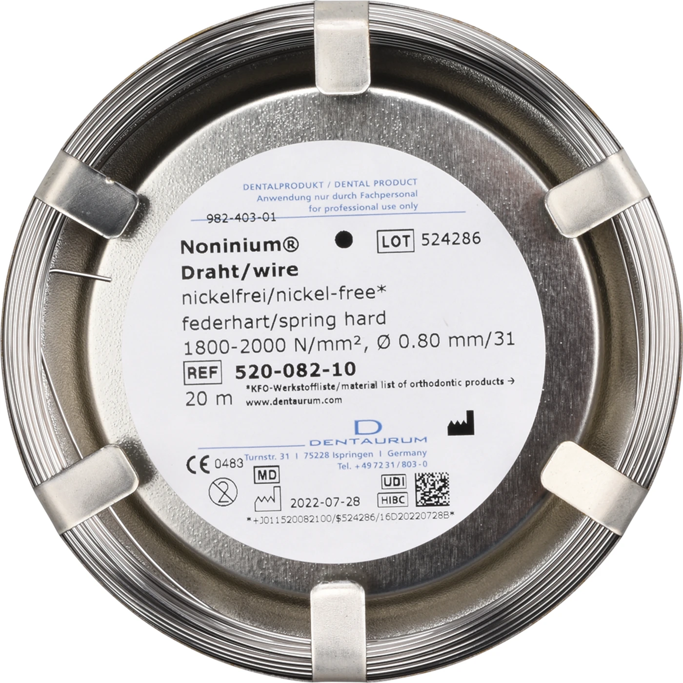 Noninium® Draht Rolle Draht rund, federhart, Ø 0,8 mm